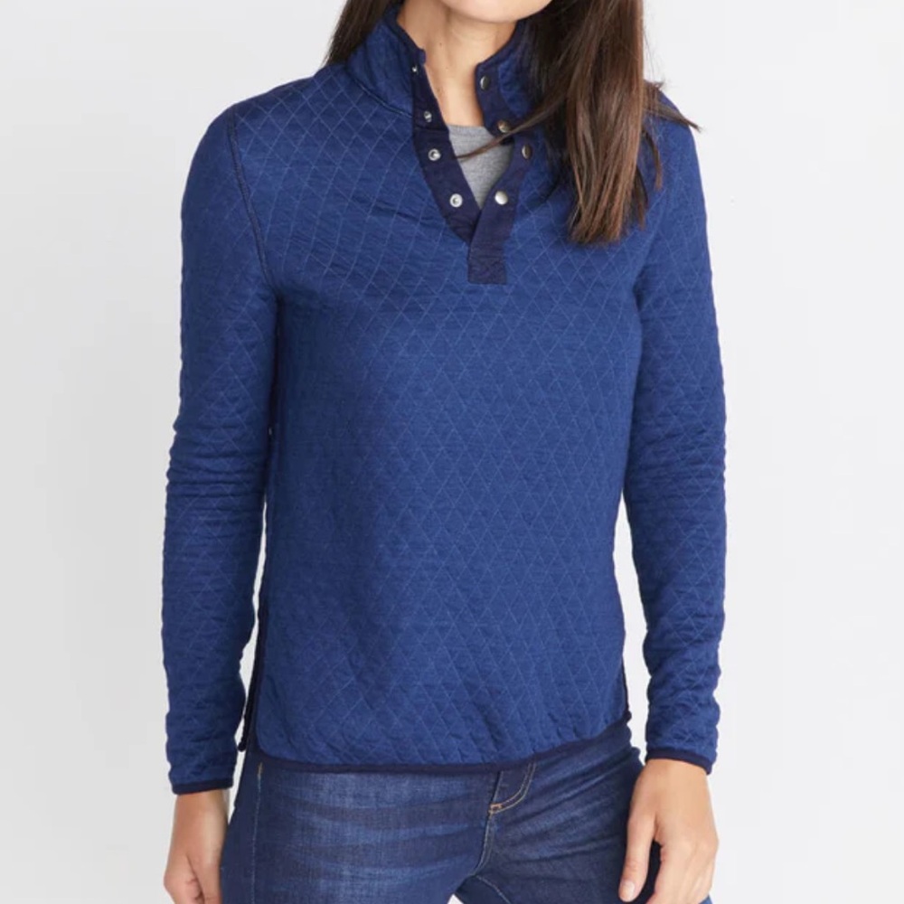 Marine Layer Lady Corbet quilted pullover sweatshirt sweater small indigo blue
